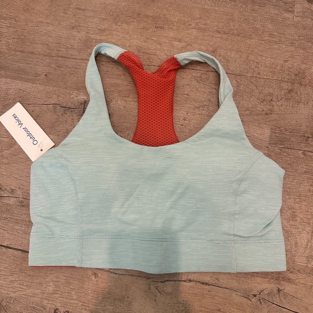 Outdoor Voices Women's Light Blue and Red Sports Bra